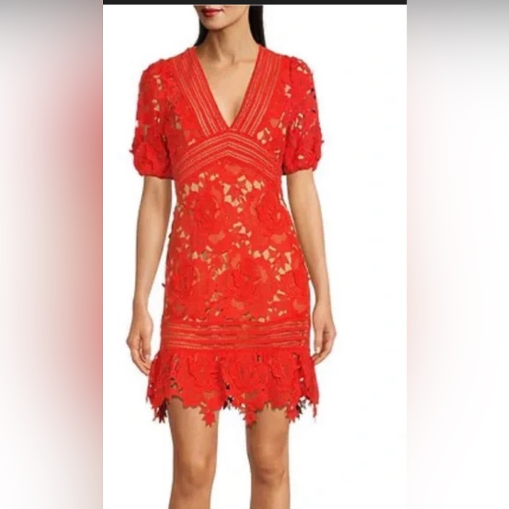 ADELYN RAE ADRIAN Red CROCHET LACE SHORT mini DRESS size Small brand new
